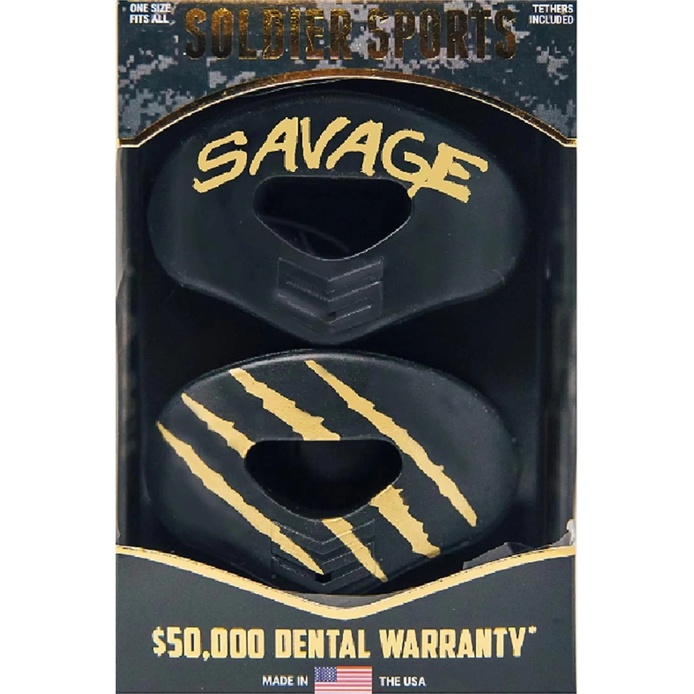 Soldier Sports Savage Lip Protector Mouthguard - 2 Pack, Black/Gold, One Size